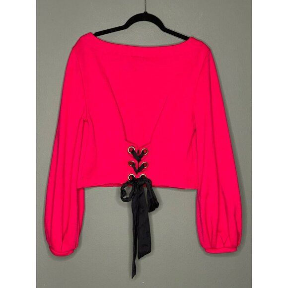 Anthropologie Maeve Women's Medium Crop Top Lower Back Lace Up LS Pink - Picture 1 of 9